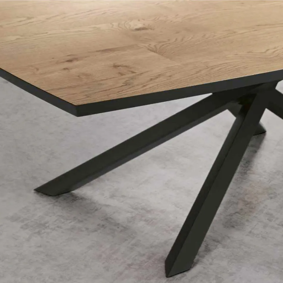 Mesa de comedor con tapa de chapa de roble Made in Italy - Antonino Viadurini