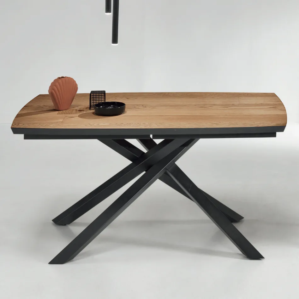 Mesa de comedor con tapa chapada en roble Made in Italy - Antonino Viadurini