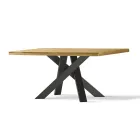 Mesa de Comedor con Tablero de Madera Maciza y Base de Metal - Ibisco Viadurini
