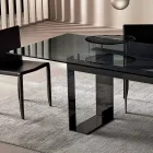Mesa de Comedor con Tapa de Cristal Ahumado y Base de Metal 4 Dimensiones - Speck Viadurini