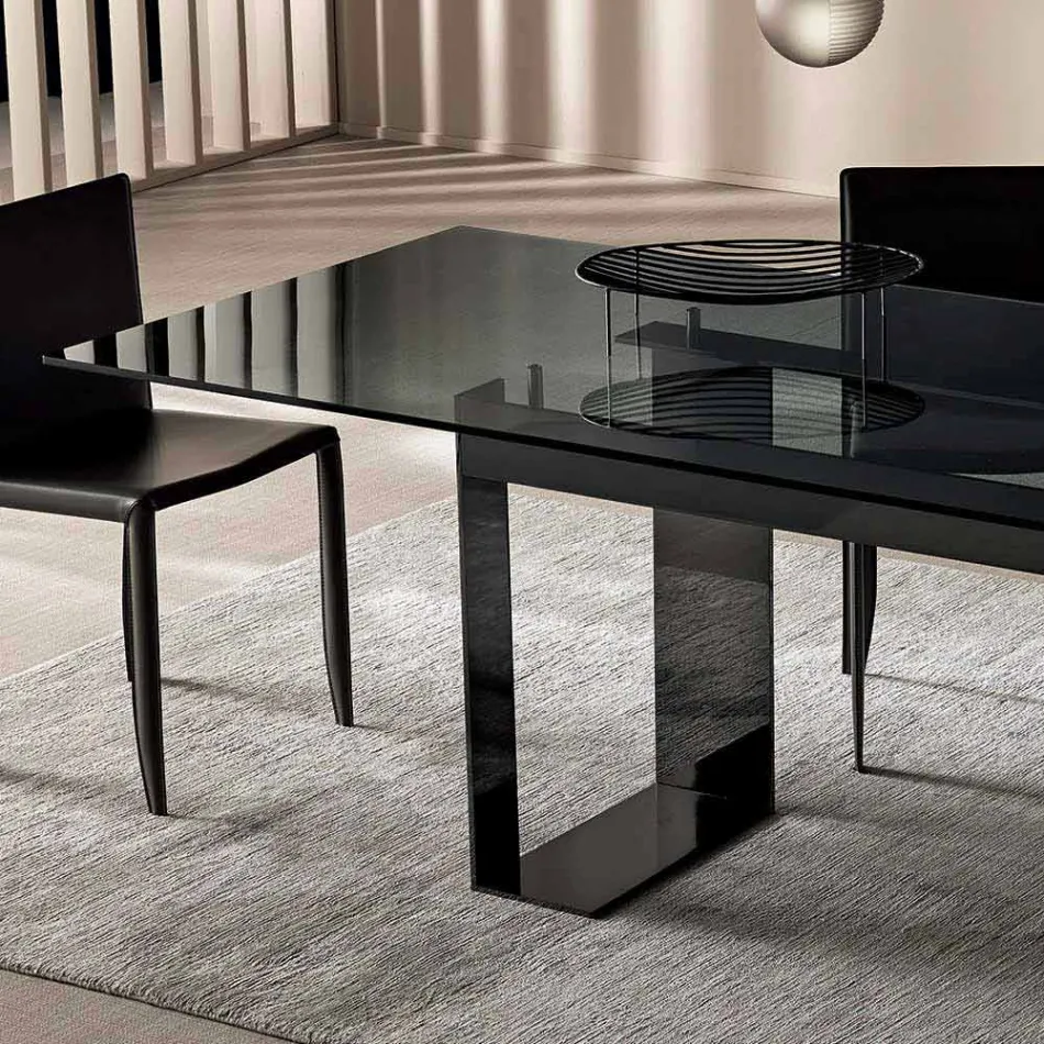 Mesa de Comedor con Tapa de Cristal Ahumado y Base de Metal 4 Dimensiones - Speck Viadurini