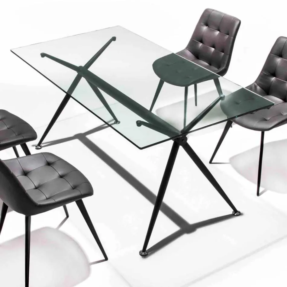 Mesa de comedor con tapa de cristal templado transparente - Thor Viadurini