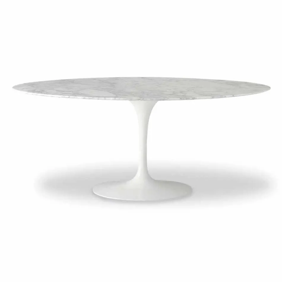 Mesa de comedor con tablero de mármol ovalado Made in Italy - Excelente Viadurini