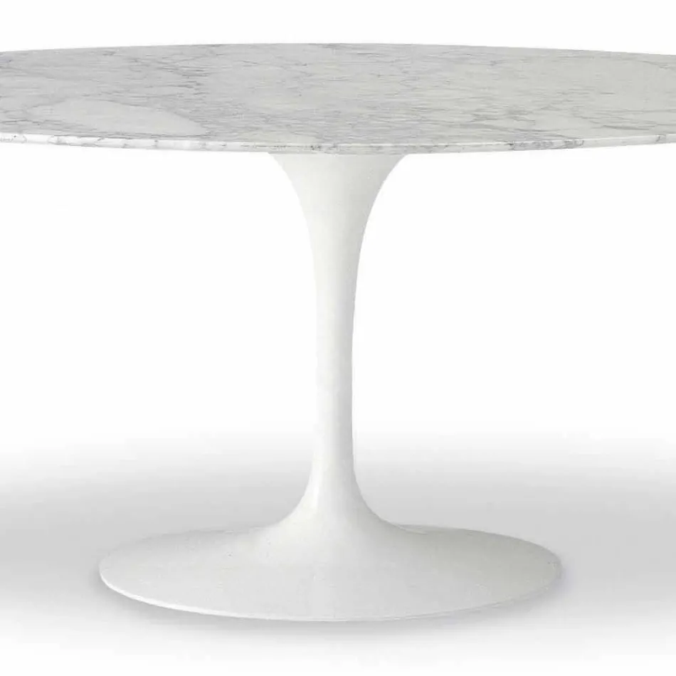 Mesa de comedor con tablero de mármol ovalado Made in Italy - Excelente Viadurini