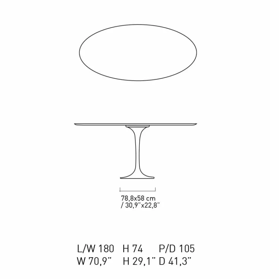 Mesa de comedor con tablero de mármol ovalado Made in Italy - Excelente Viadurini