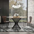 Mesa de comedor con tapa redonda en MDF chapado en roble - Emmanuel Viadurini