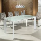 mesa de comedor con tapa de cristal templado pintado bianco Zeno Viadurini