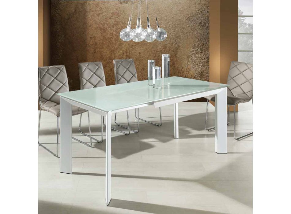 mesa de comedor con tapa de cristal templado pintado bianco Zeno Viadurini