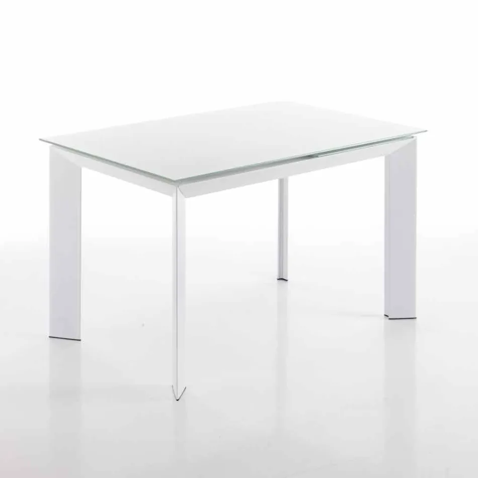mesa de comedor con tapa de cristal templado pintado bianco Zeno Viadurini