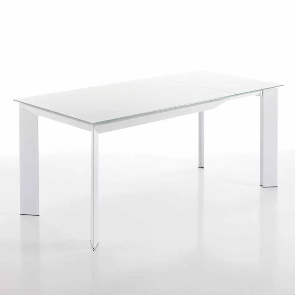 mesa de comedor con tapa de cristal templado pintado bianco Zeno Viadurini