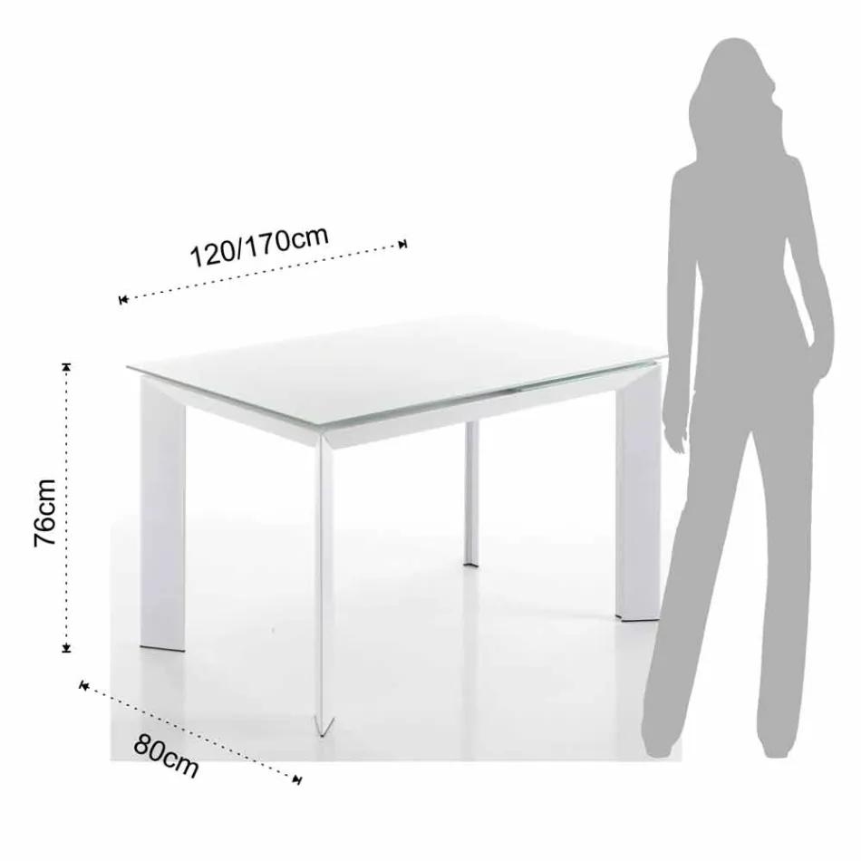 mesa de comedor con tapa de cristal templado pintado bianco Zeno Viadurini