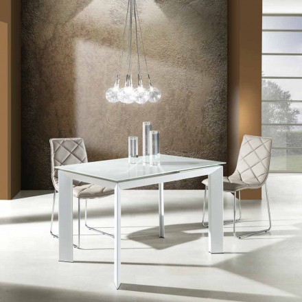mesa de comedor con tapa de cristal templado pintado bianco Zeno Viadurini