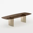 Mesa de comedor Opalia de 320 cm, de cristal y metal, fabricada en Italia. Viadurini