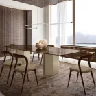 Mesa de comedor Opalia de 320 cm, de cristal y metal, fabricada en Italia. Viadurini