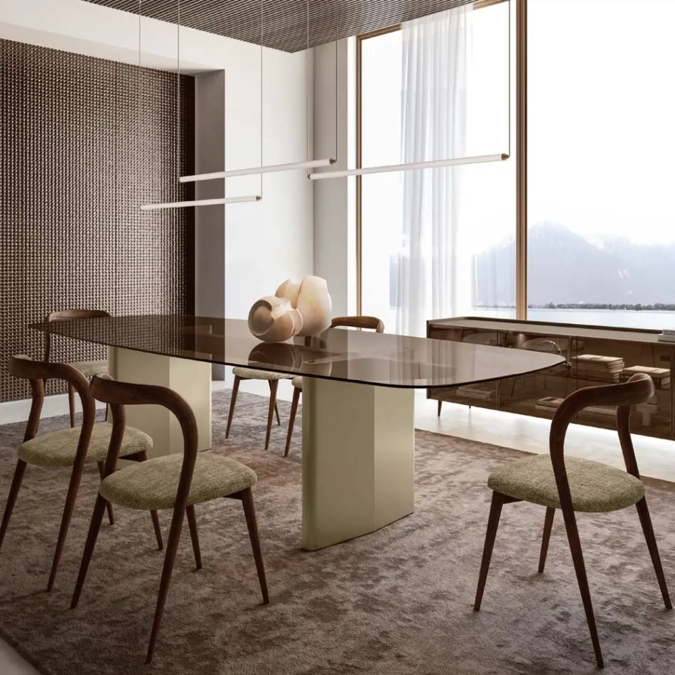 Mesa de comedor Opalia de 320 cm, de cristal y metal, fabricada en Italia. Viadurini