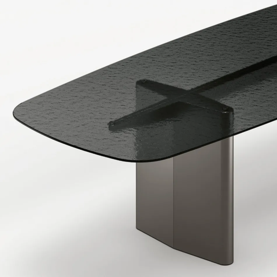 Mesa de comedor Opalia de 320 cm, de cristal y metal, fabricada en Italia. Viadurini