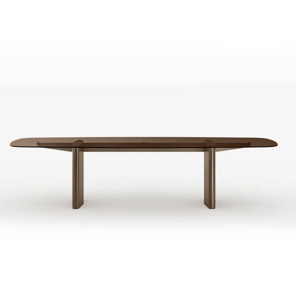 Mesa de comedor Opalia de 320 cm, de cristal y metal, fabricada en Italia. Viadurini