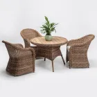 Mesa de comedor de exterior con tablero ancho de teca natural de duela - Melina Viadurini