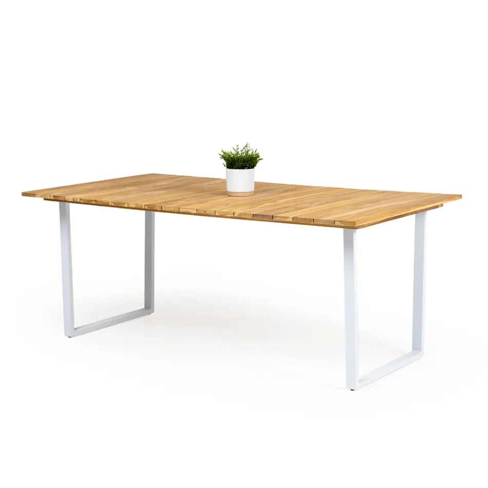 Mesa de comedor para exterior con tablero de teca natural cepillada - Mistral Viadurini