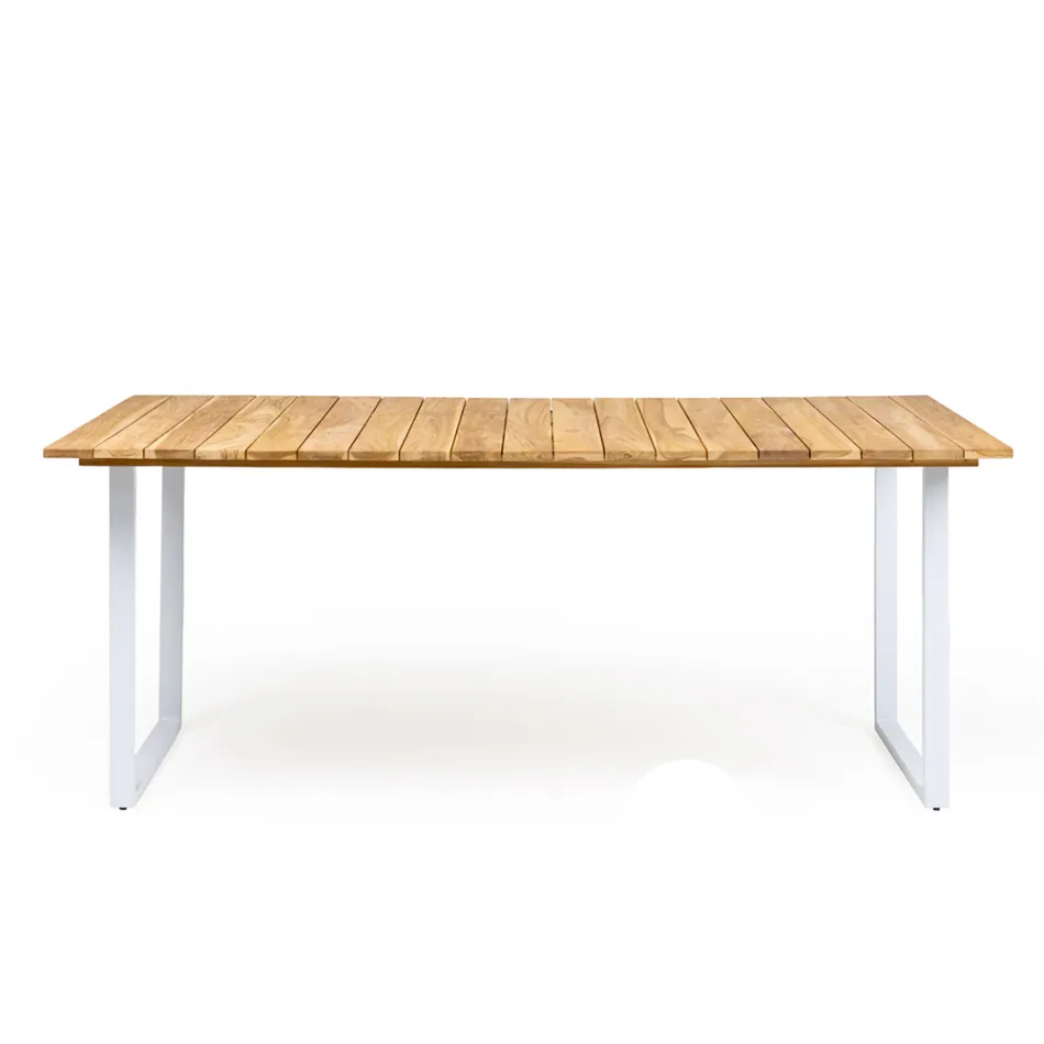 Mesa de comedor para exterior con tablero de teca natural cepillada - Mistral Viadurini