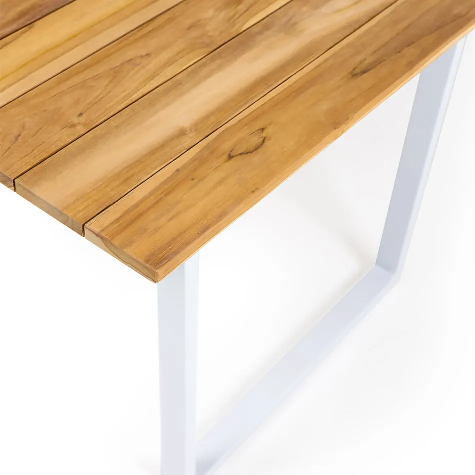 Mesa de comedor para exterior con tablero de teca natural cepillada - Mistral Viadurini