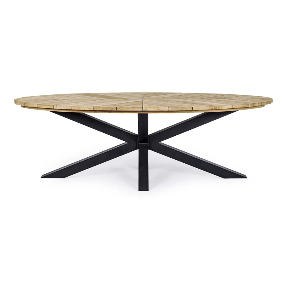 Mesa de comedor de exterior con tapa ovalada de teca, Homemotion - Selenia Viadurini