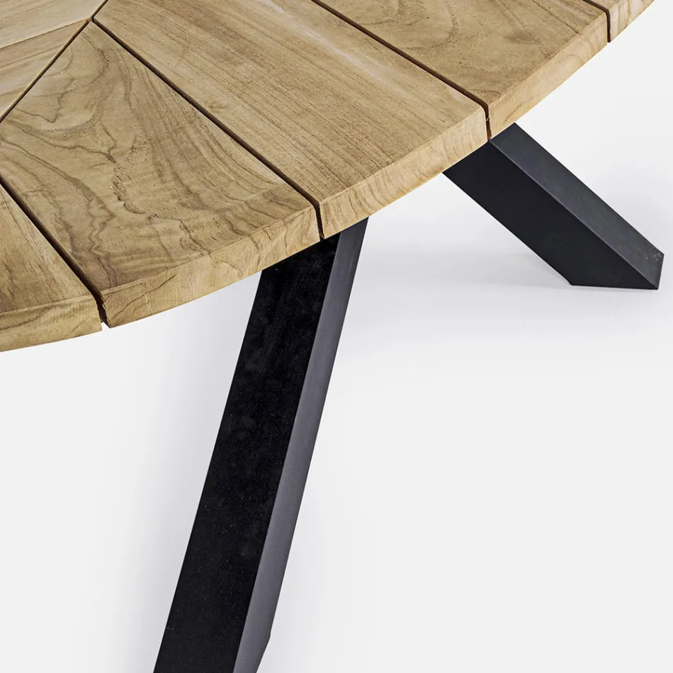 Mesa de comedor de exterior con tapa ovalada de teca, Homemotion - Selenia Viadurini