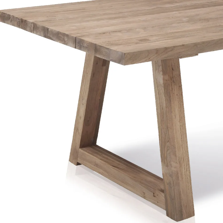 Mesa de comedor de exterior de madera de teca reciclada Made in Italy - Bambi Viadurini