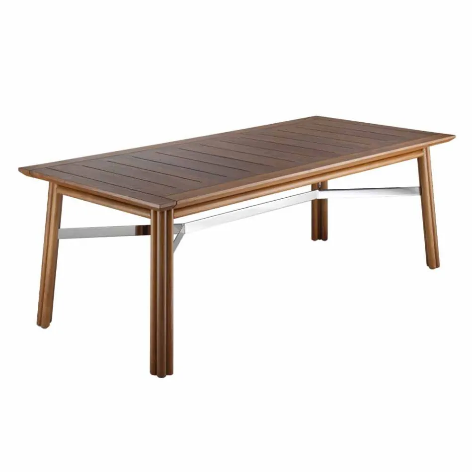 Mesa de comedor de jardín en madera natural o negra, lujo italiano - Suzana Viadurini