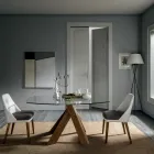 Sala de estar Mesa de comedor Tapa de vidrio y patas de madera - Botánico Viadurini