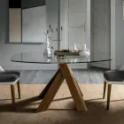 Sala de estar Mesa de comedor Tapa de vidrio y patas de madera - Botánico Viadurini
