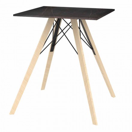 Mesa de comedor de diseño en madera y cuadrada Dekton 4 piezas - Faz Wood by Vondom Viadurini