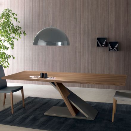 Mesa de Comedor de Diseño con Tapa de Metal en Nogal Canaletto - Madera Zorato Viadurini