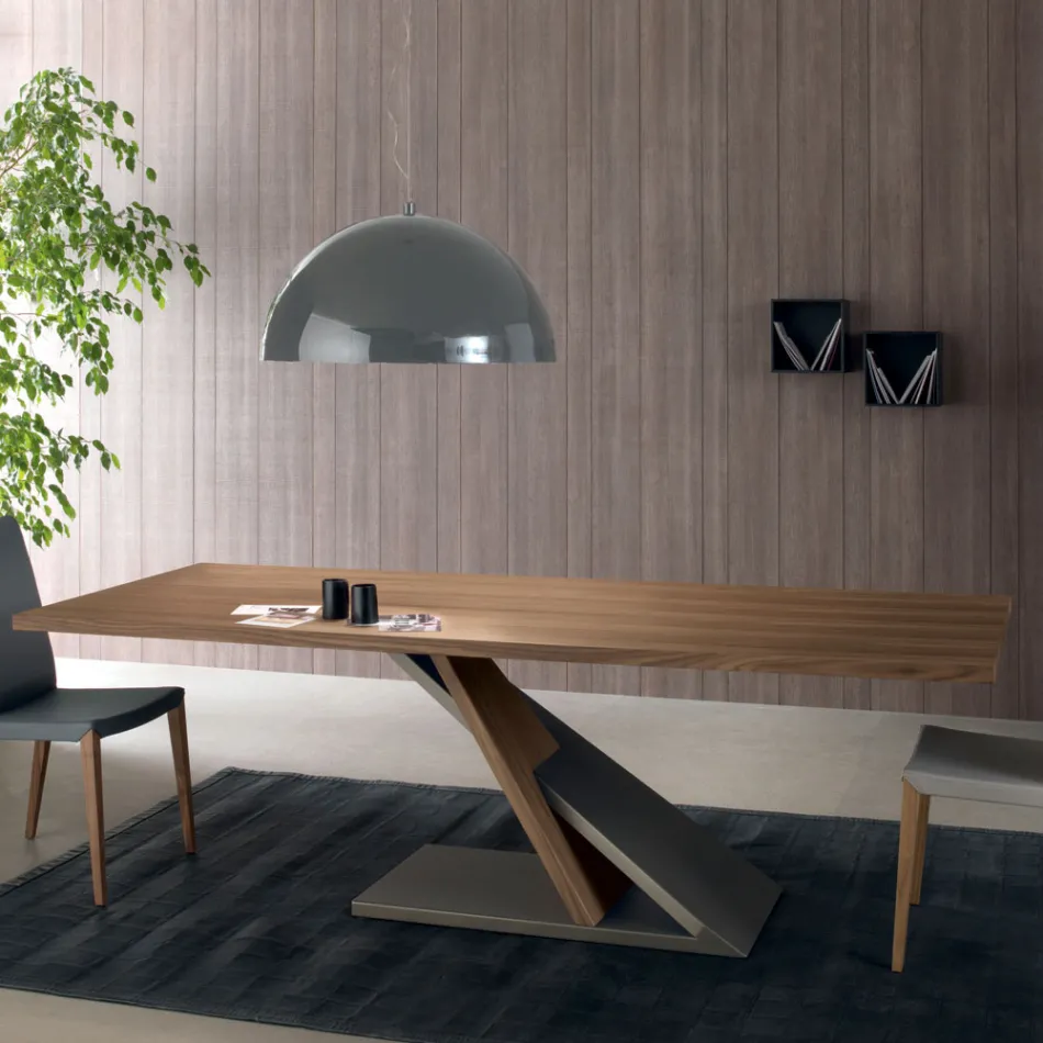Mesa de Comedor de Diseño con Tapa de Metal en Nogal Canaletto - Madera Zorato Viadurini