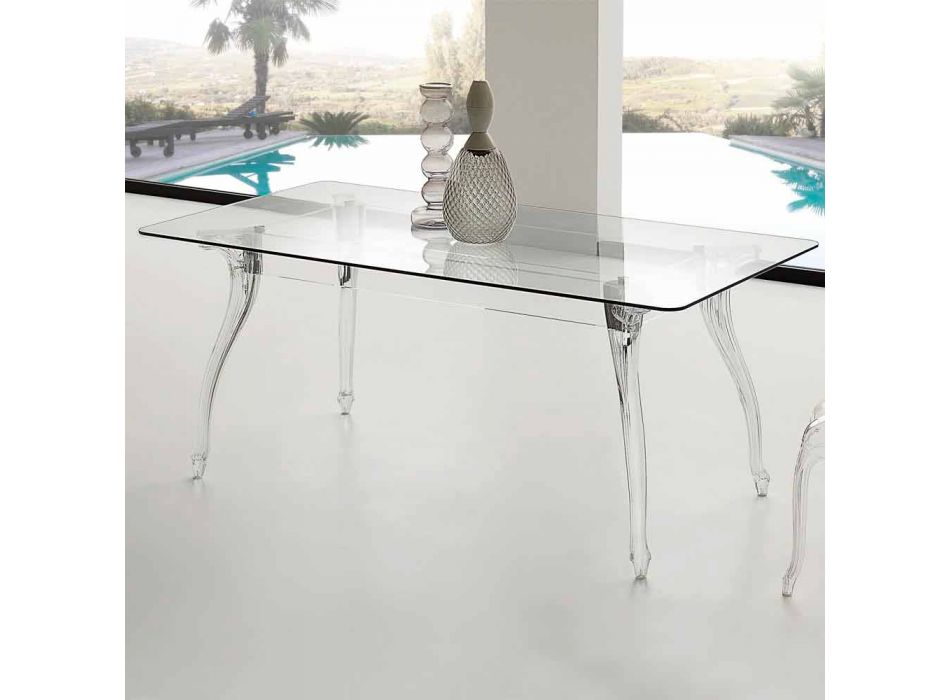 Mesa de comedor de diseño moderno con tapa de cristal templado Jinny Viadurini