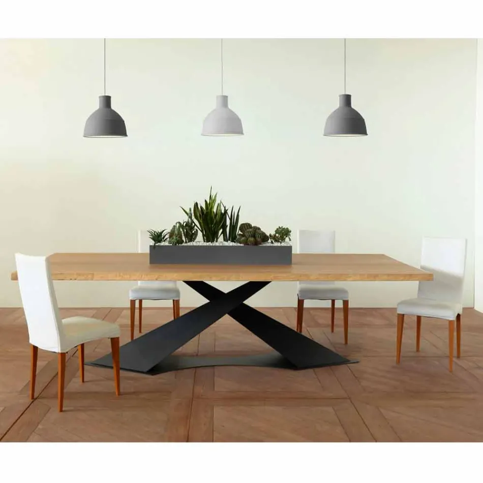 Mesa de comedor de diseño moderno con Elliot hecha en la parte superior de roble de Italia Viadurini