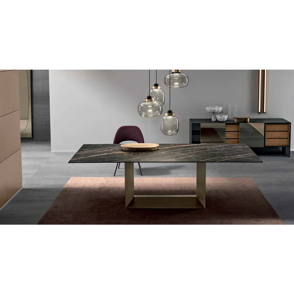 Mesa de comedor extensible en cerámica y metal Made in Italy - Marrón oscuro Viadurini