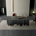 Mesa de comedor de diseño en base de cerámica y vidrio ahumado Made in Italy - Random Viadurini