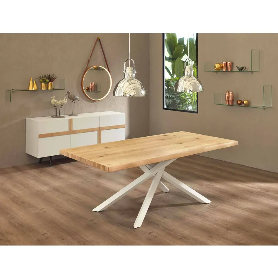 Mesa de comedor de diseño en madera y metal Made in Italy - Skipper Viadurini