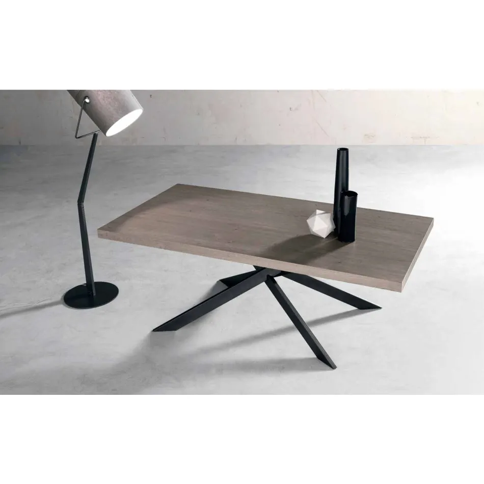 Mesa de comedor de diseño en roble y metal fabricada en Italia Oncino. Viadurini