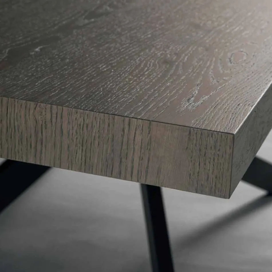 Mesa de comedor de diseño en roble y metal fabricada en Italia Oncino. Viadurini