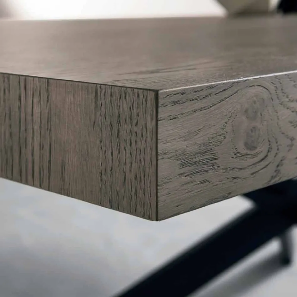 Mesa de comedor de diseño en roble y metal fabricada en Italia Oncino. Viadurini