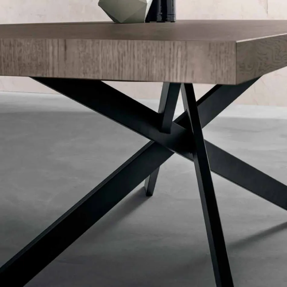 Mesa de comedor de diseño en roble y metal fabricada en Italia Oncino. Viadurini