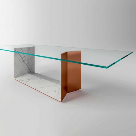 Mesa de comedor de diseño en vidrio con base de metal Made in Italy - Minera Viadurini