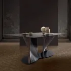 Mesa de comedor de diseño en vidrio ahumado y fresno aceitado Made in Italy - Croma Viadurini