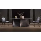 Mesa de comedor de diseño en vidrio ahumado y fresno aceitado Made in Italy - Croma Viadurini