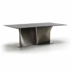 Mesa de comedor de diseño en vidrio ahumado y fresno aceitado Made in Italy - Croma Viadurini