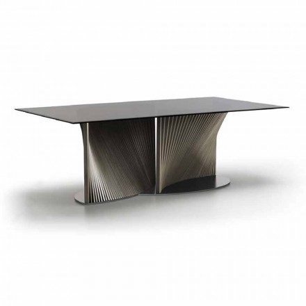Mesa de comedor de diseño en vidrio ahumado y fresno aceitado Made in Italy - Croma Viadurini