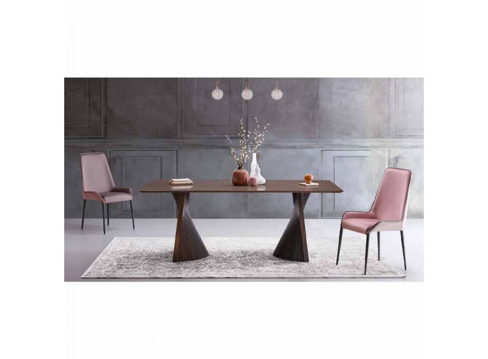 Mesa de comedor de diseño moderno en gres y fresno Made in Italy - Charol Viadurini