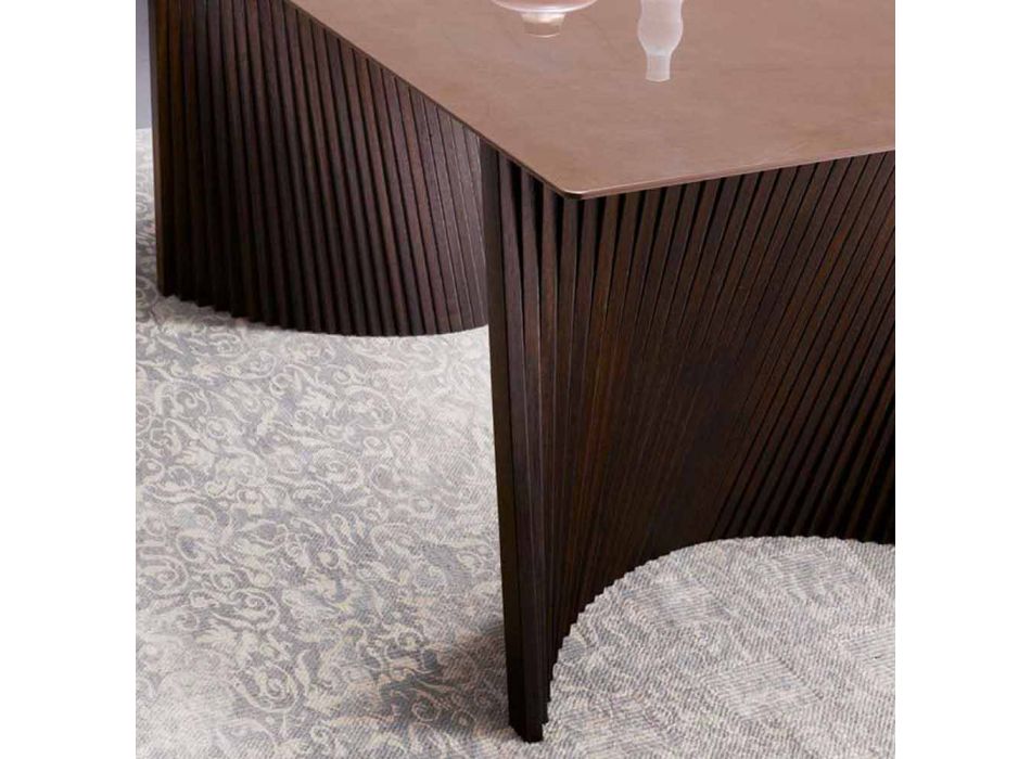 Mesa de comedor de diseño moderno en gres y fresno Made in Italy - Charol Viadurini
